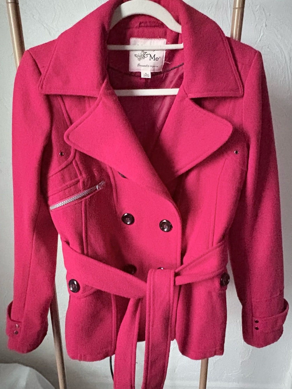 Maralyn & Me Red Double Breasted Belted Pea Coat Moto Jacket Medium